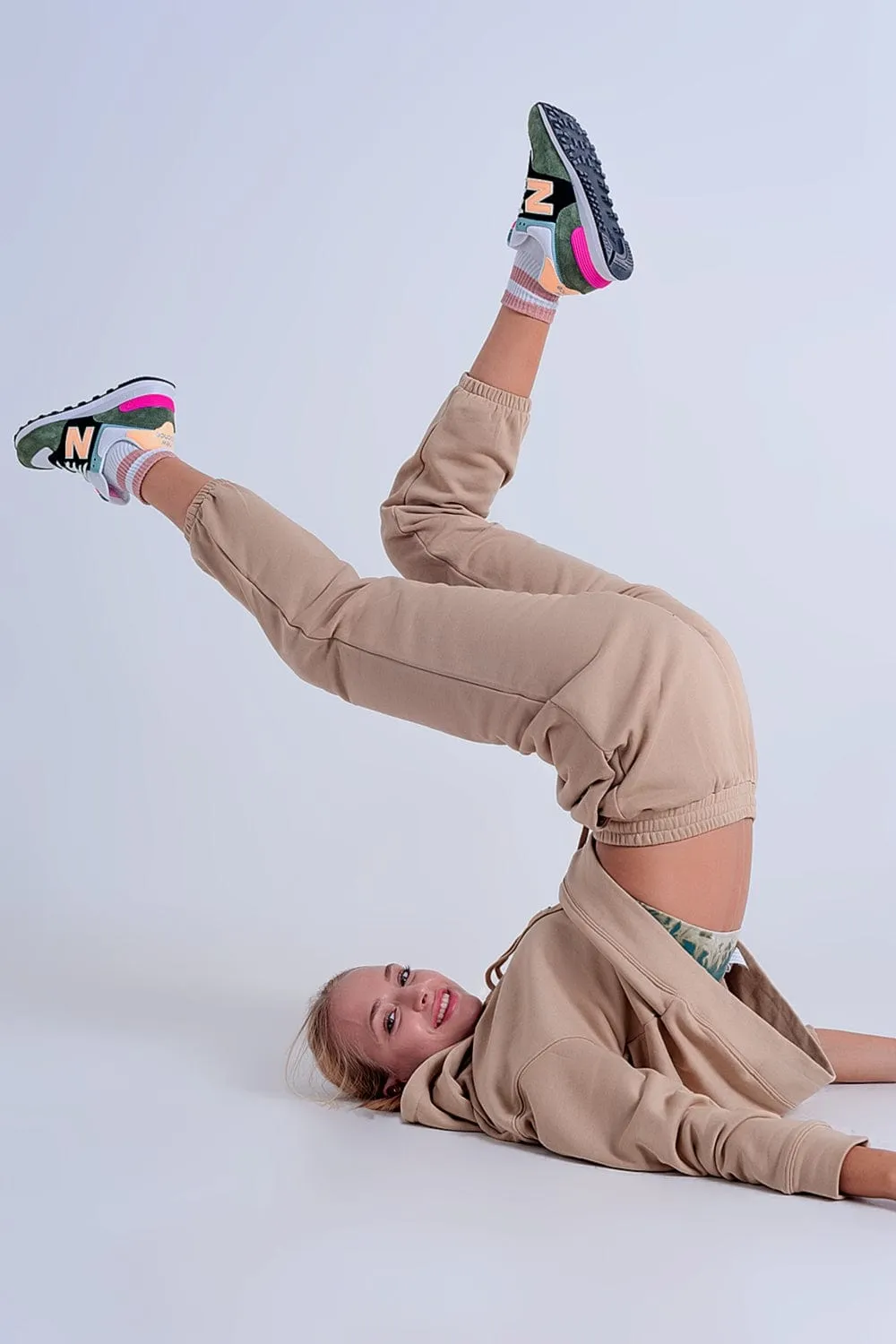 Adjustable Waistband Joggers In Beige