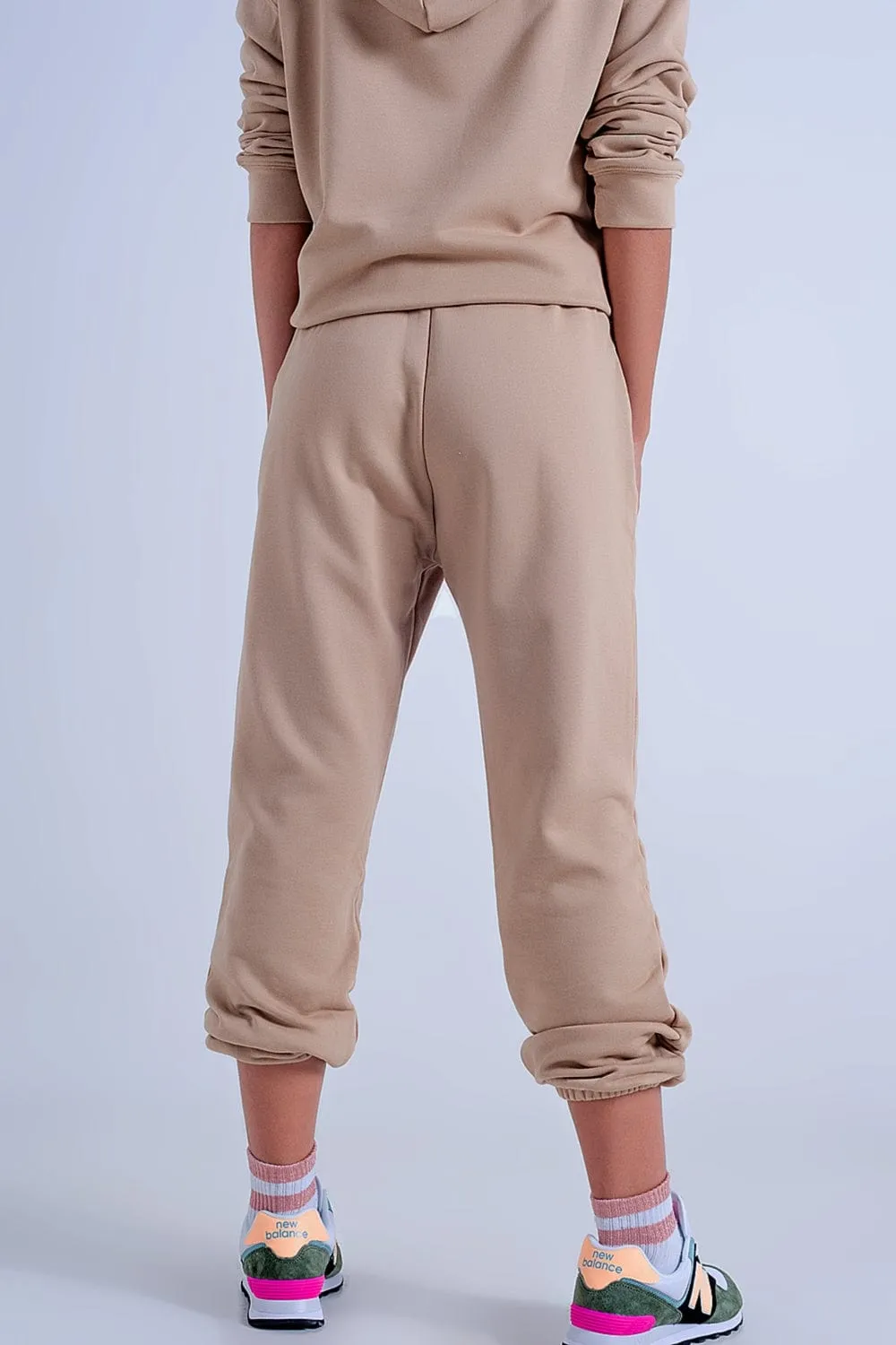 Adjustable Waistband Joggers In Beige