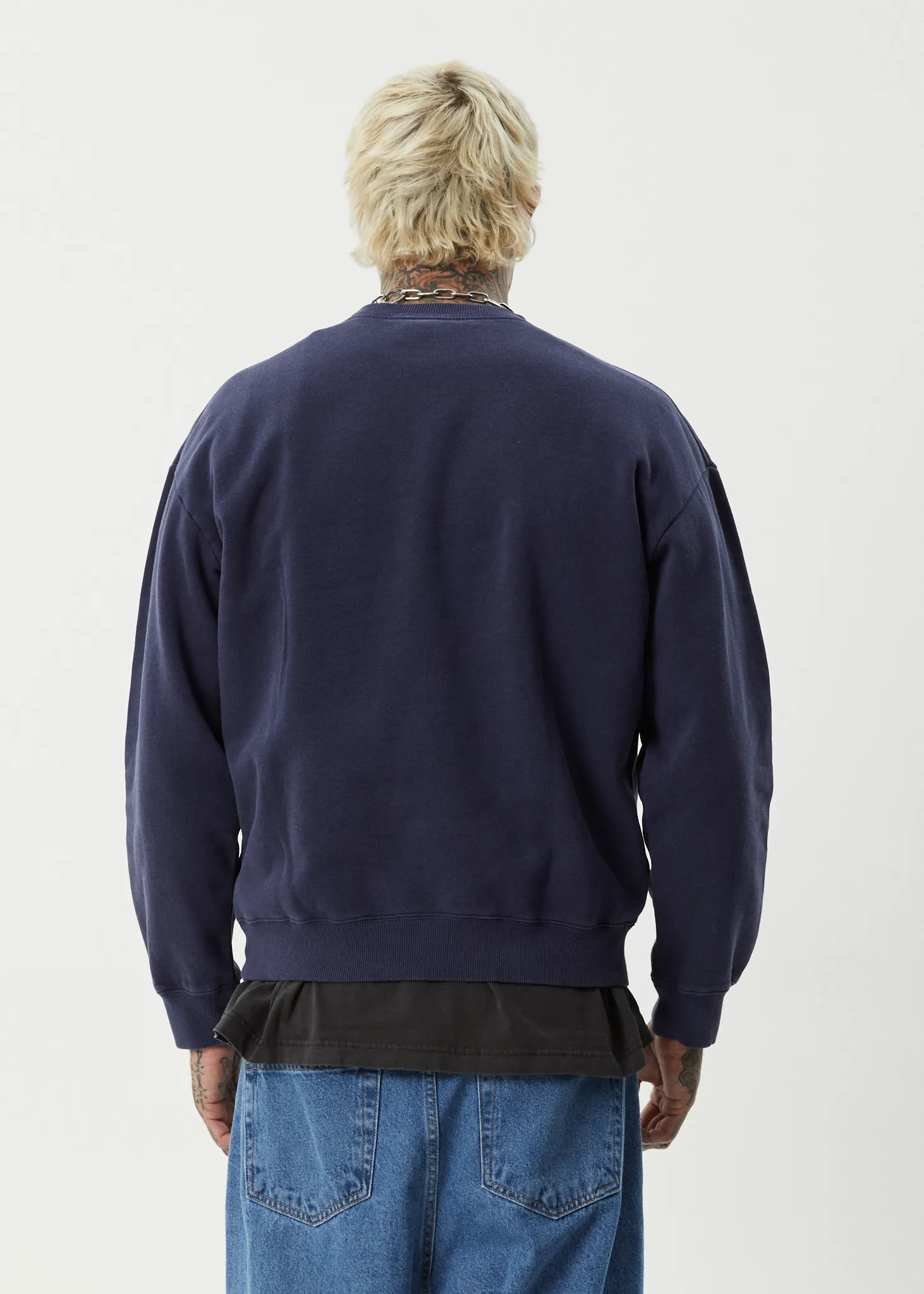 AFENDS Mens Nuts N Bolts - Crew Neck - Washed Deep Sea