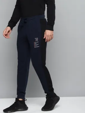 Alcis Men Navy Blue Solid Slim Fit Joggers with Printed Detail