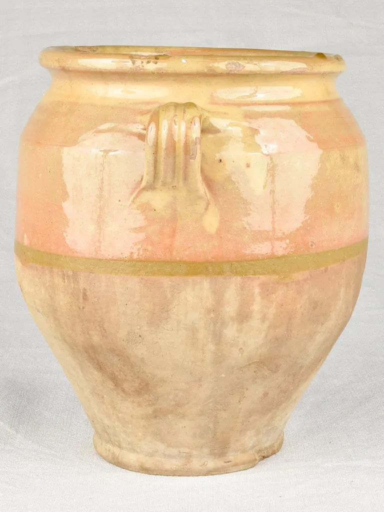 Antique French confit pot with blush yellow glaze 11"
