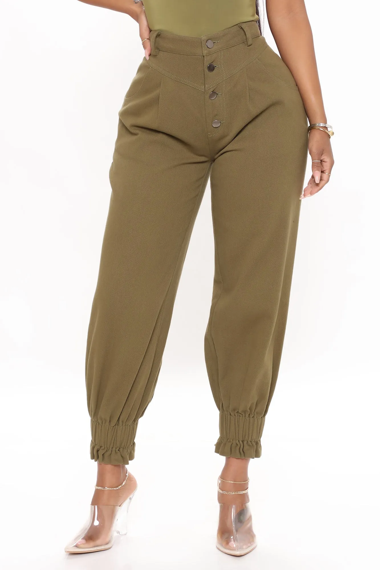Berlin Slouchy Denim Joggers - Olive