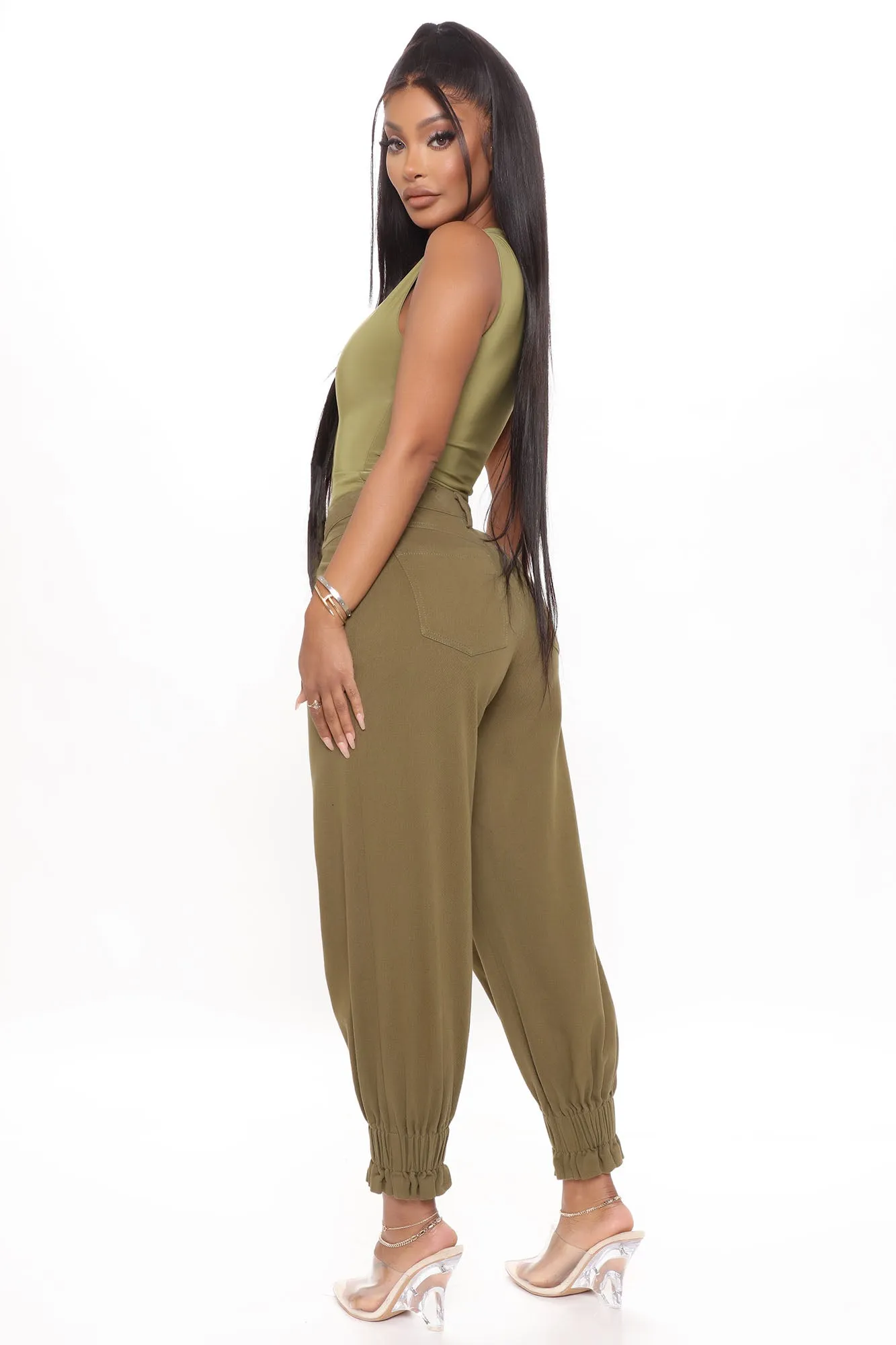 Berlin Slouchy Denim Joggers - Olive
