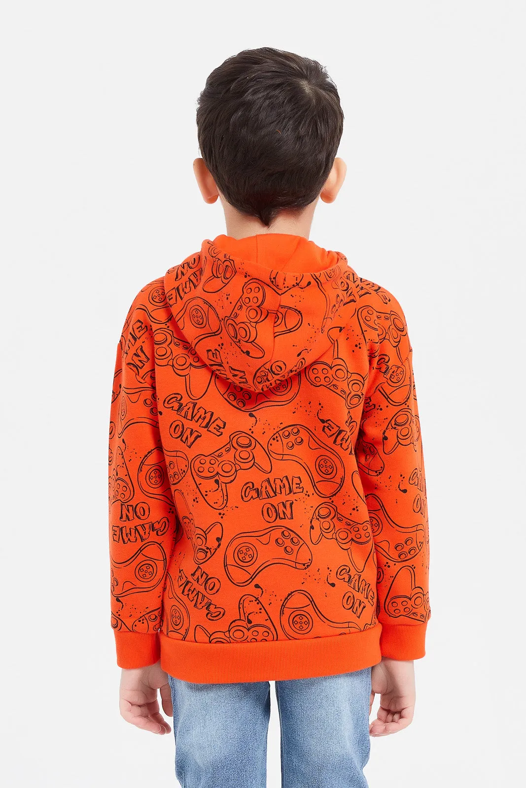 Boys Orange Game Print Oversize Sweatshirt