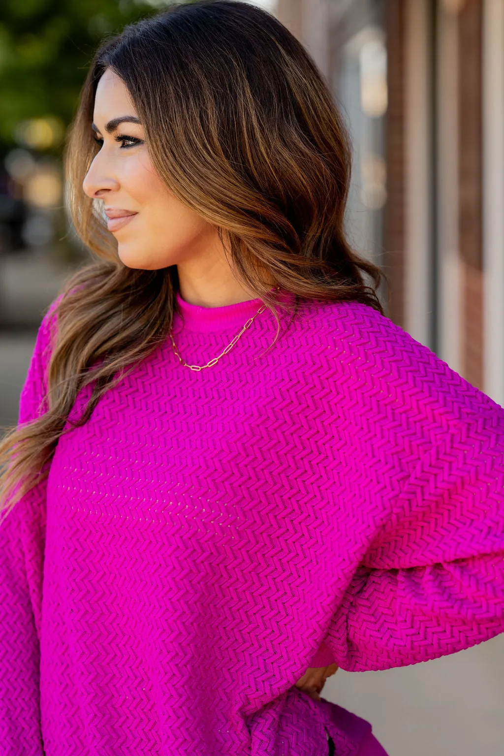Chevron Stitched Side Slit Sweater