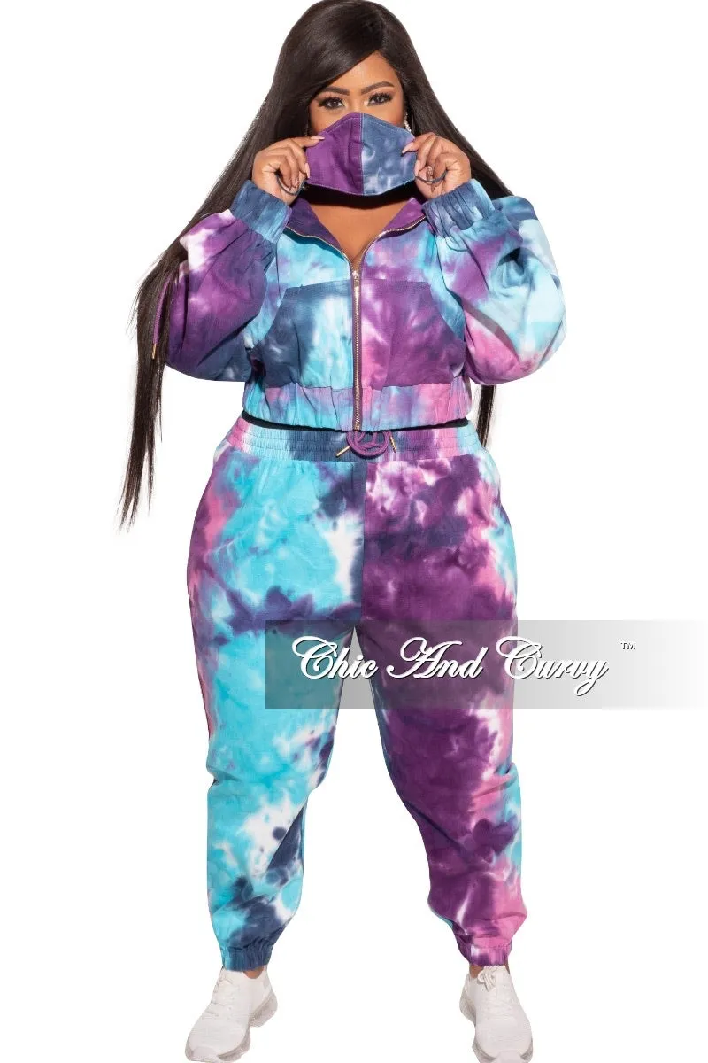 Final Sale Plus Size Long Sleeve Hooded Jogging Set in Tie Dye