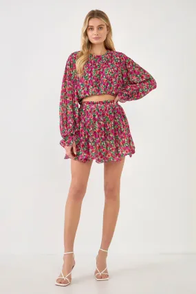 Floral Pleated Elasticized Skirt