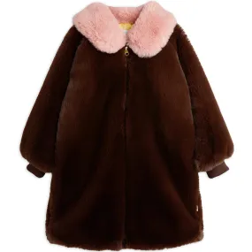 Fluffy Faux Fur Coat in Brown by Mini Rodini