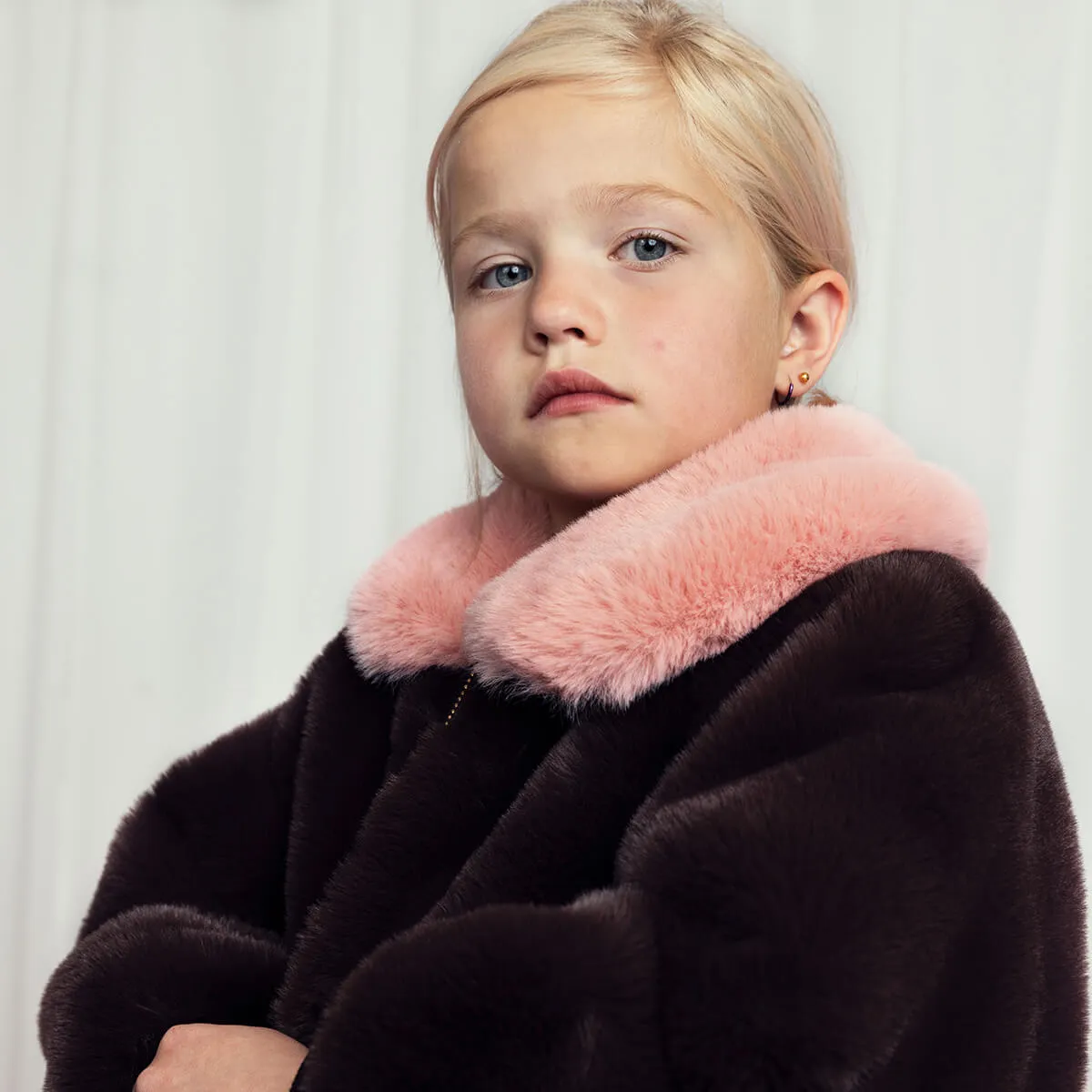 Fluffy Faux Fur Coat in Brown by Mini Rodini