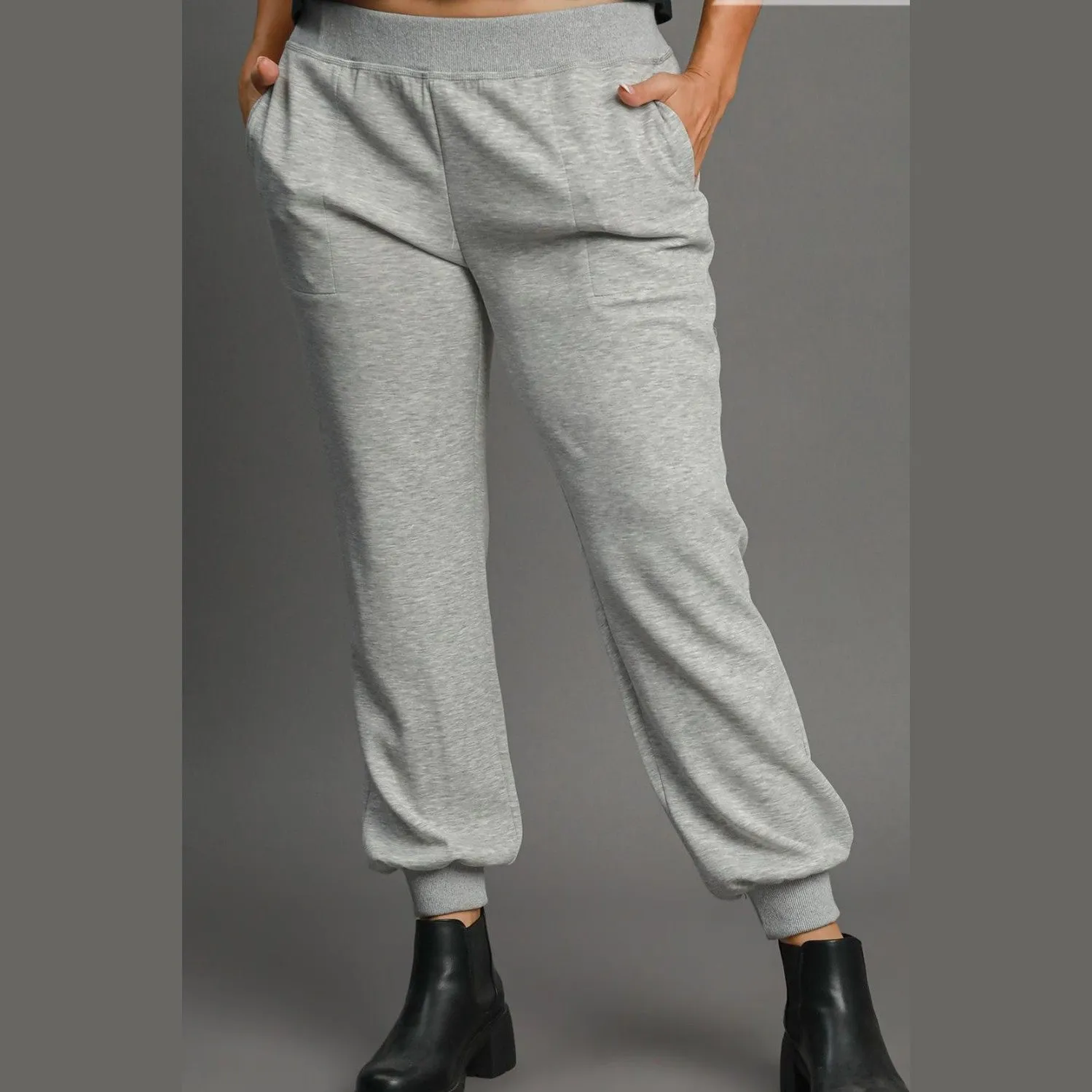 High Rise Elastic Waist Knit Joggers with Pockets