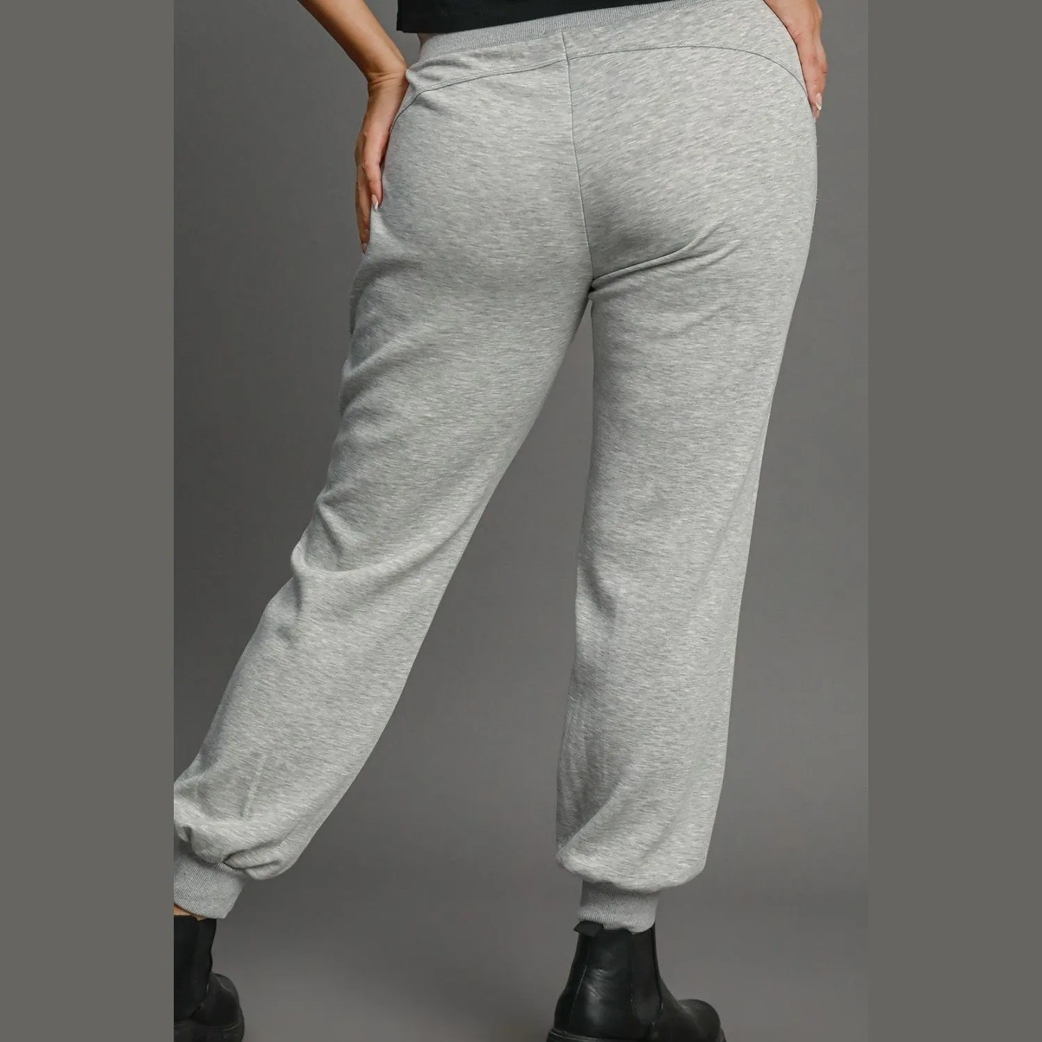 High Rise Elastic Waist Knit Joggers with Pockets