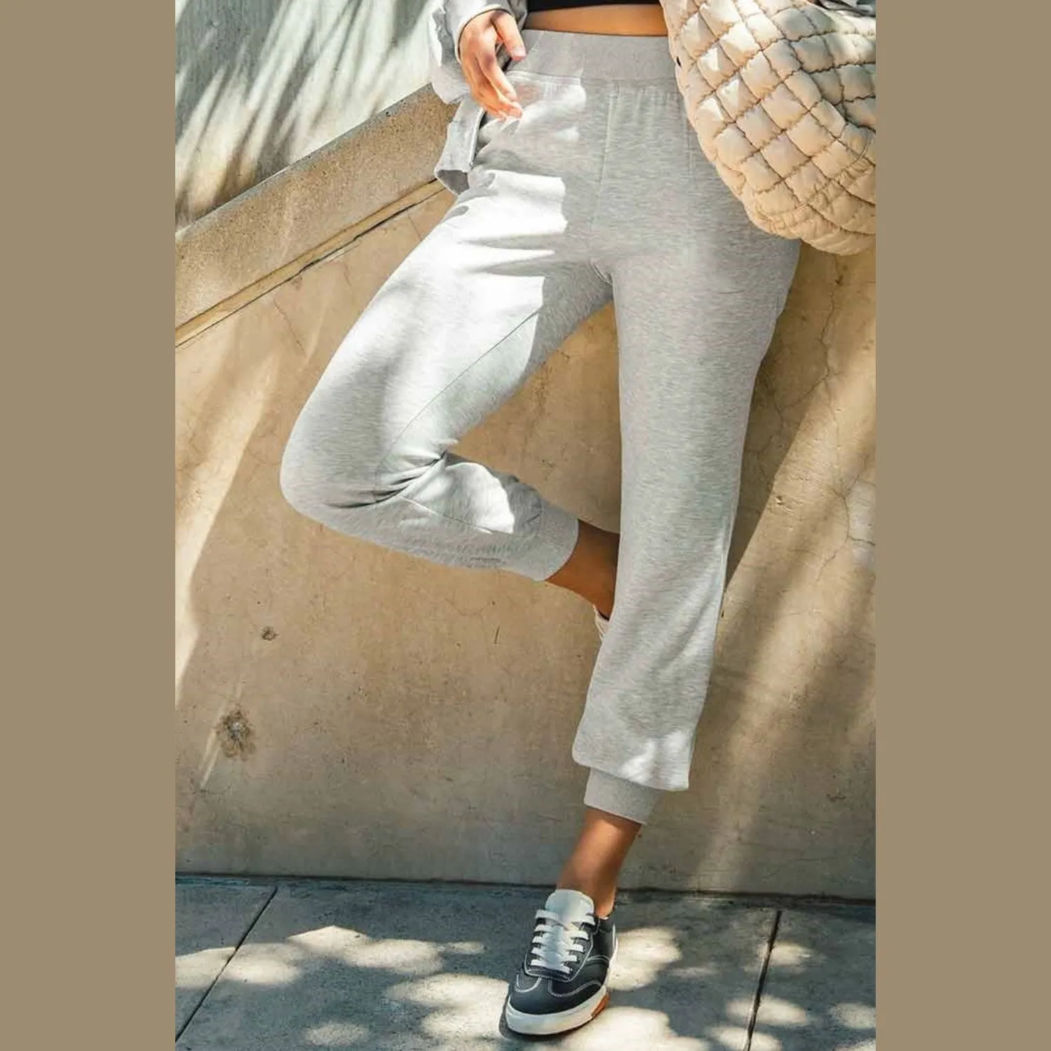 High Rise Elastic Waist Knit Joggers with Pockets