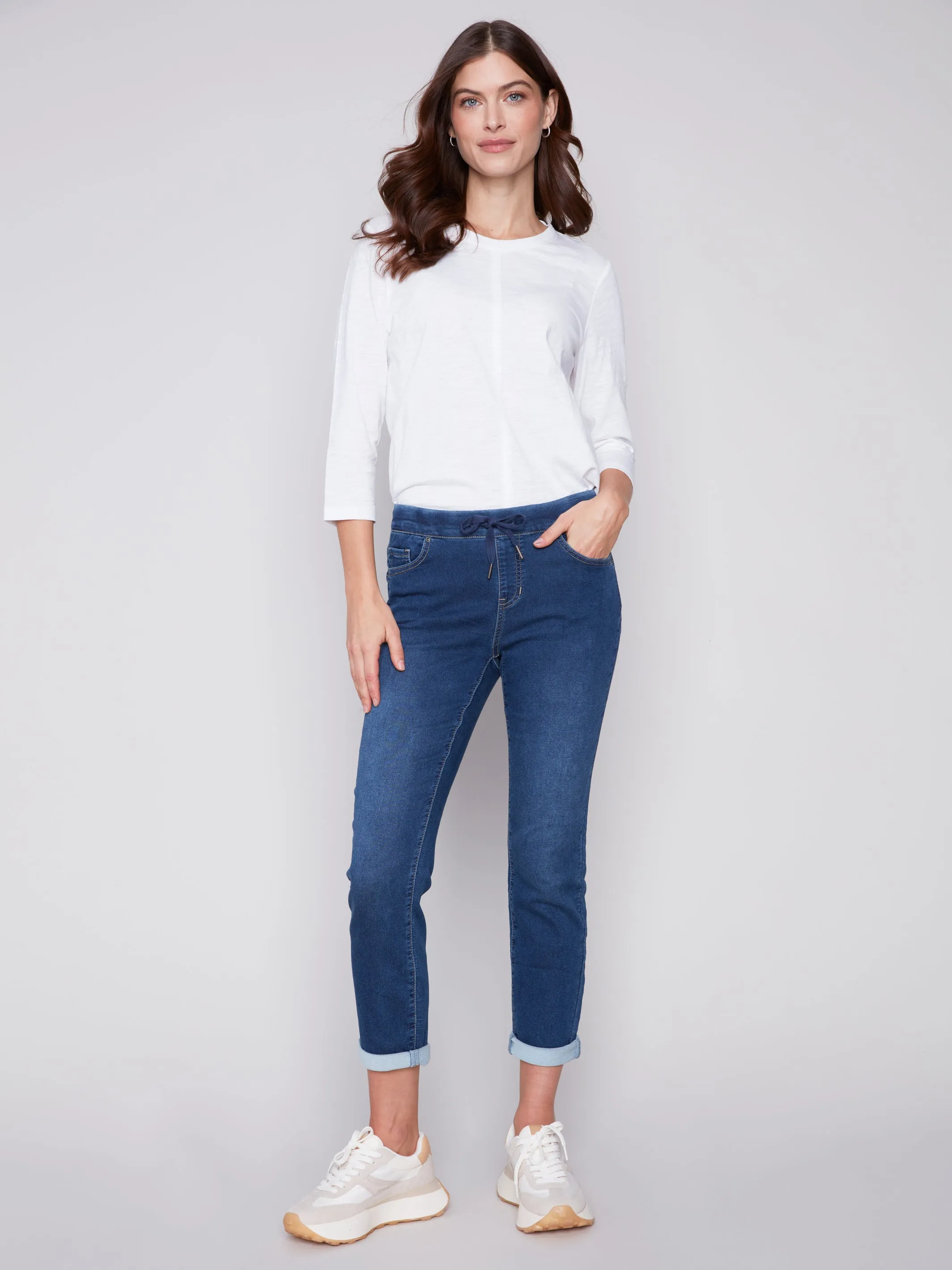Knit Denim Jogger Pants