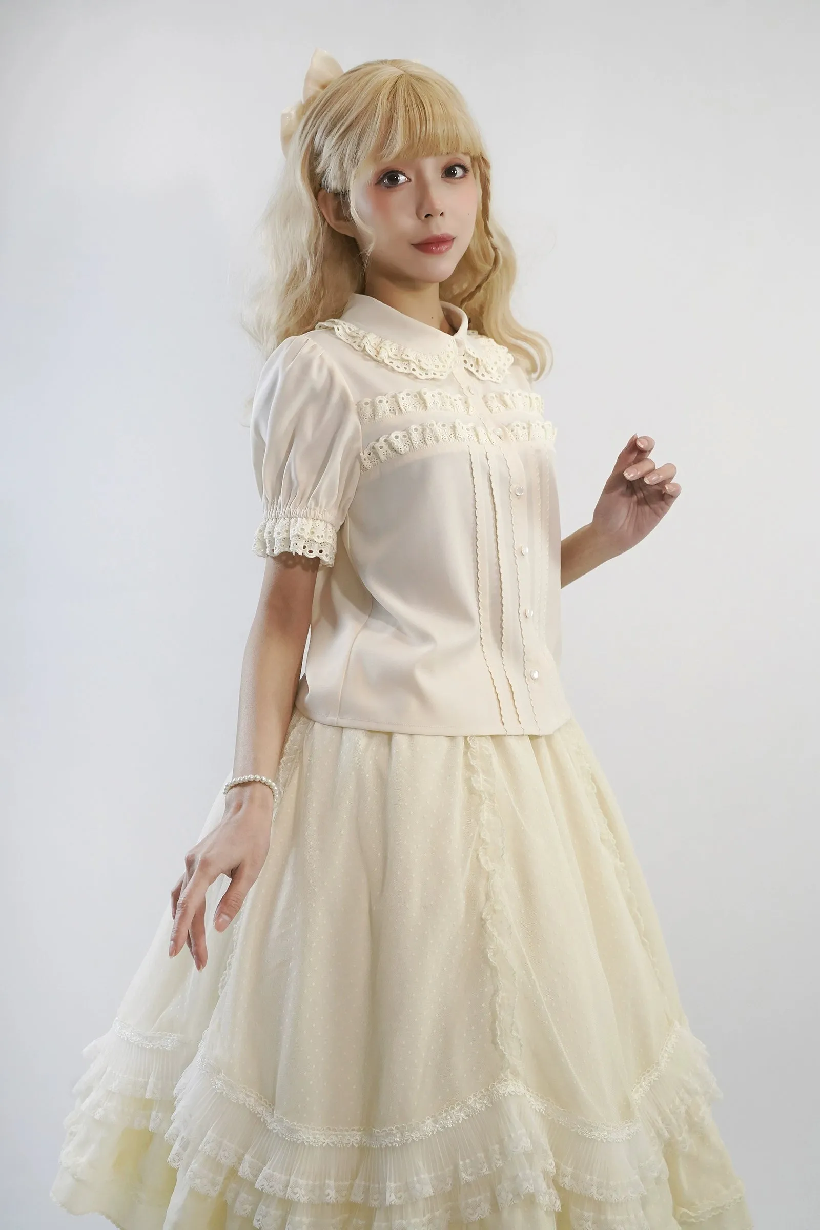 Little Dipper~Cherry Xiaobei~Daily Lolita Splicing Sleeve Lace Shirt