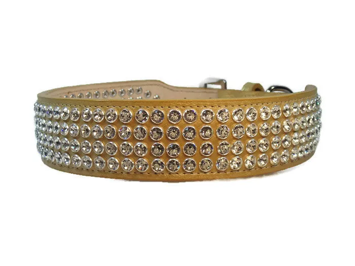 Macky 4 Row Austrian Crystal Leather Dog Collar