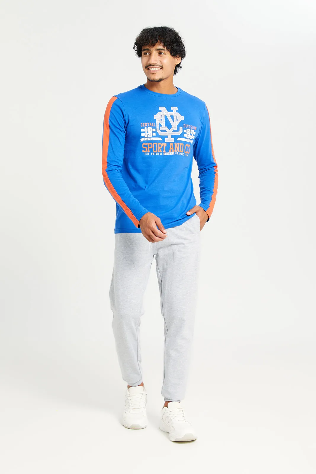 Men Blue Long Sleeve Printed T-shirt