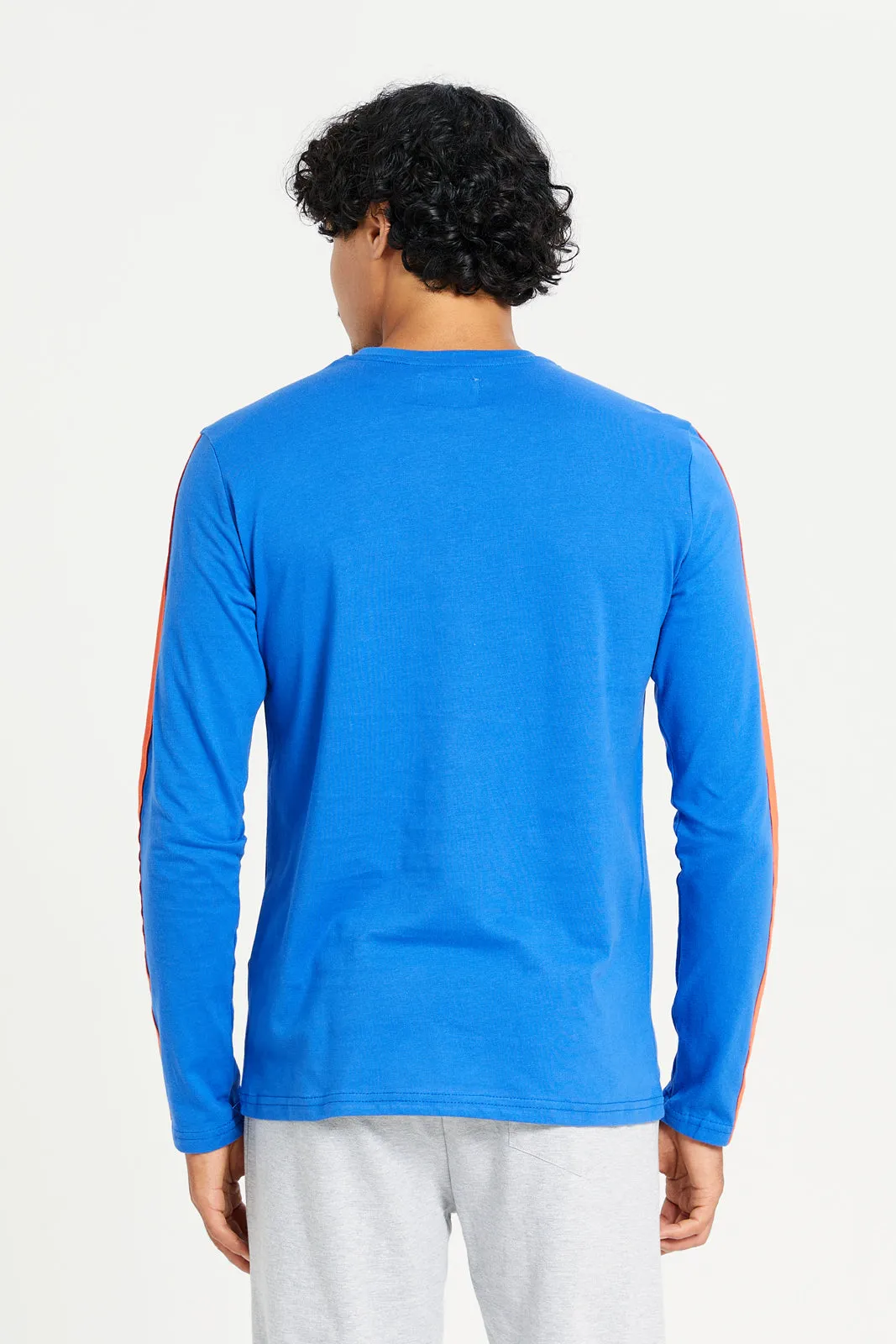 Men Blue Long Sleeve Printed T-shirt