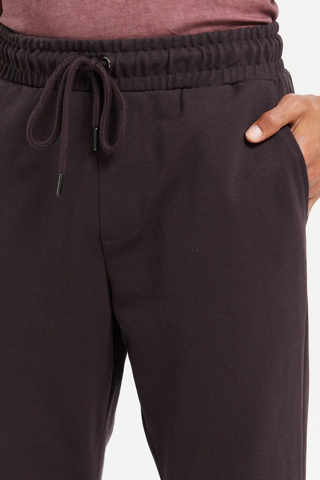 Men Burgundy Pique Joggers