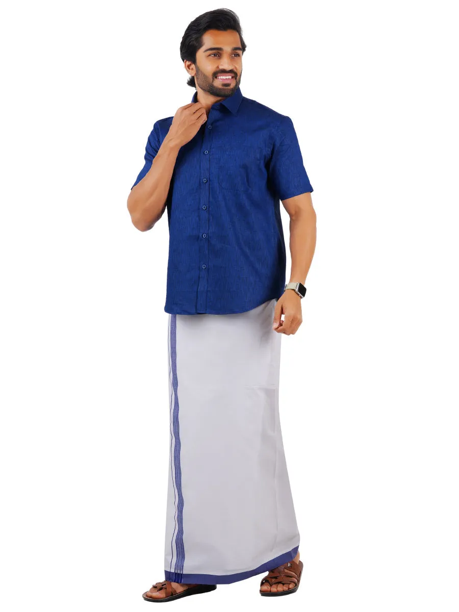 Men Readymade Adjustable Dhoti with Matching Shirt Half Blue C80