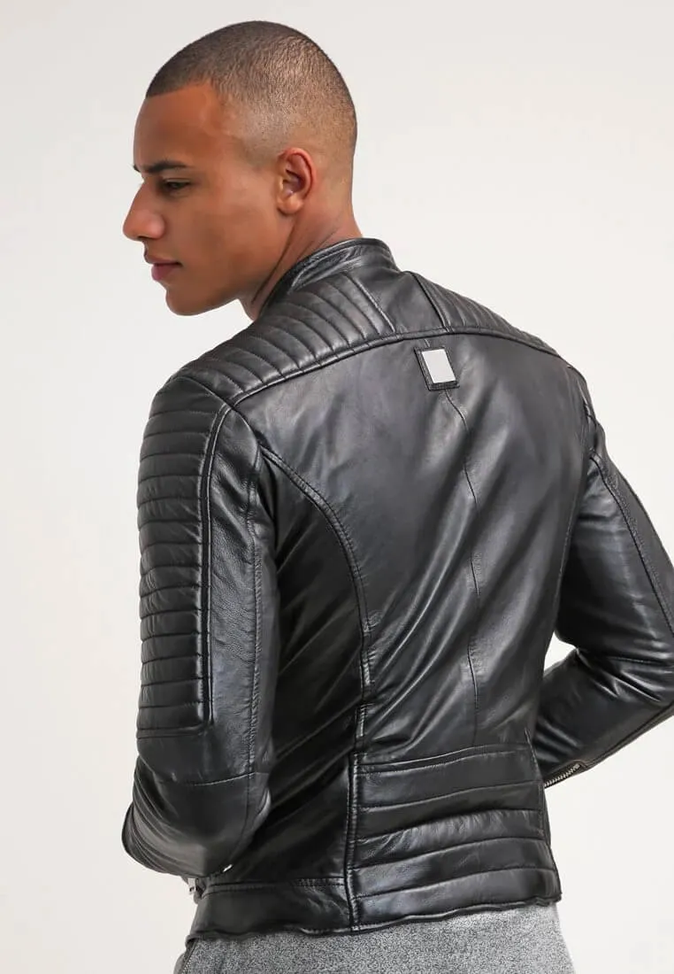 Men's Black Quilted Leather Biker Jacket