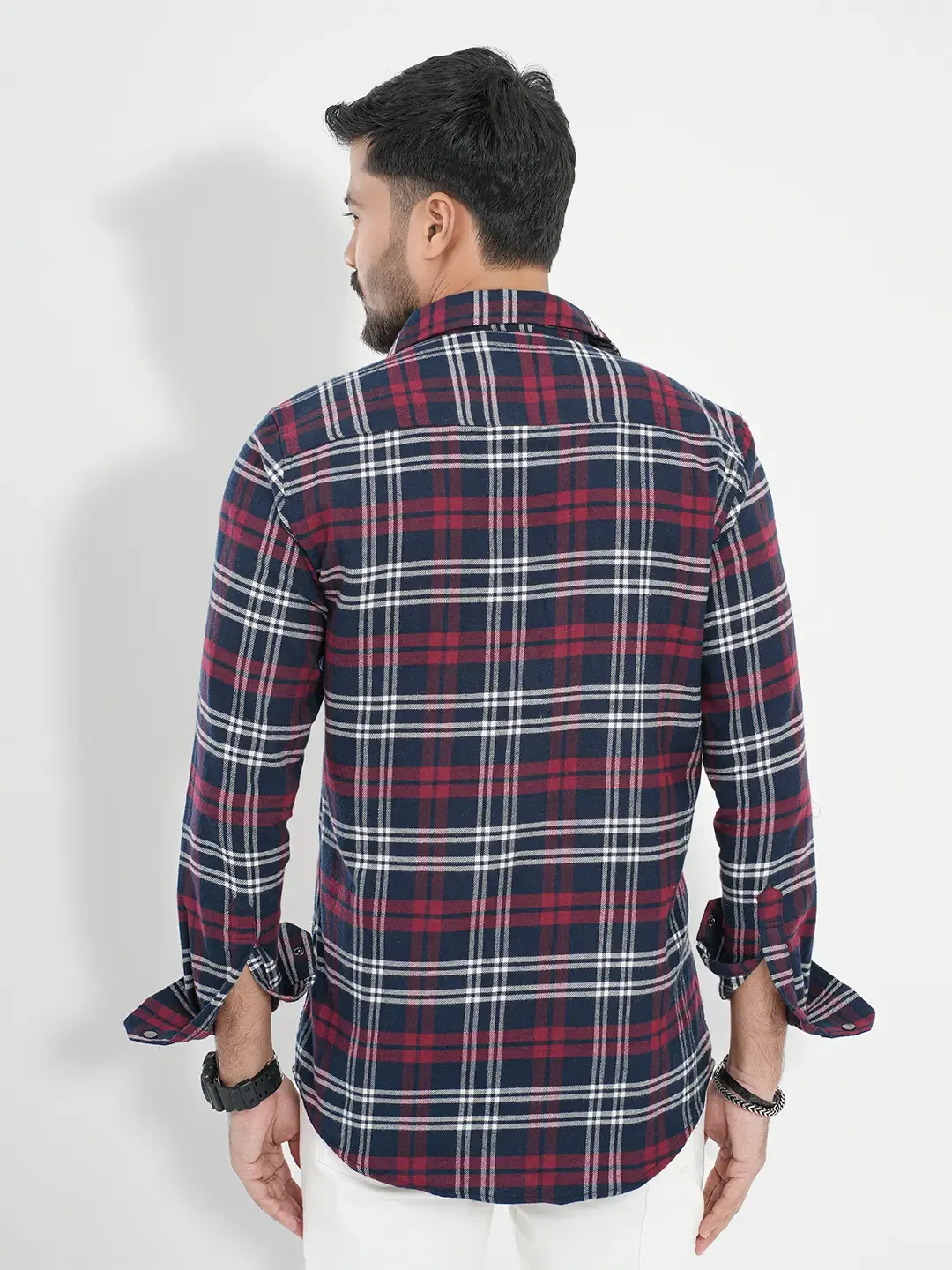 Men's Casual Full Sleeve Flannel Shirt in Wine Plaid Check