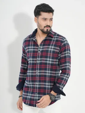 Men's Casual Full Sleeve Flannel Shirt in Wine Plaid Check