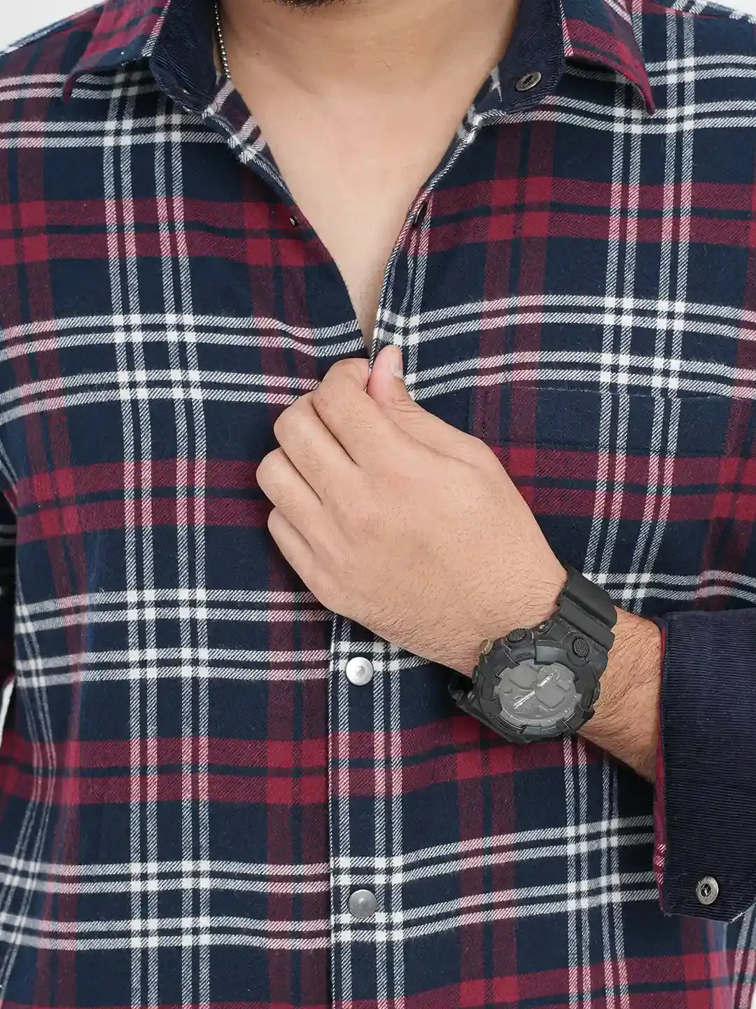 Men's Casual Full Sleeve Flannel Shirt in Wine Plaid Check