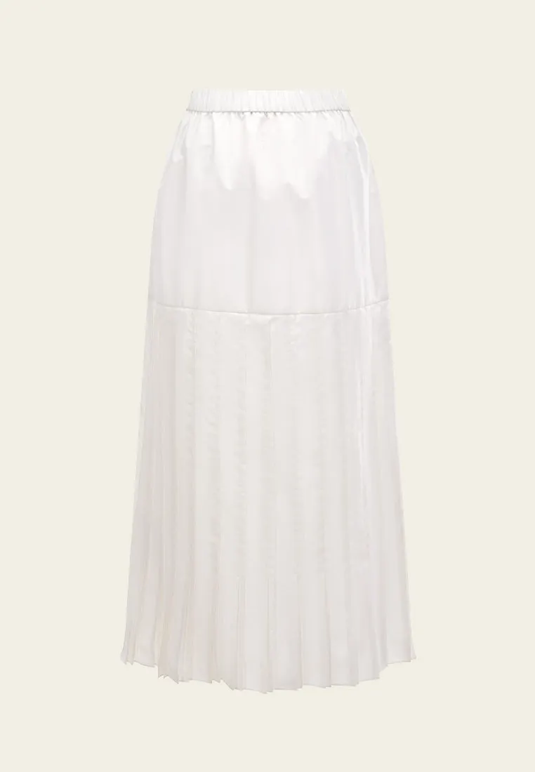 Panelled Pleated-detail Contrast-trim Elasticated-waistband Skirt
