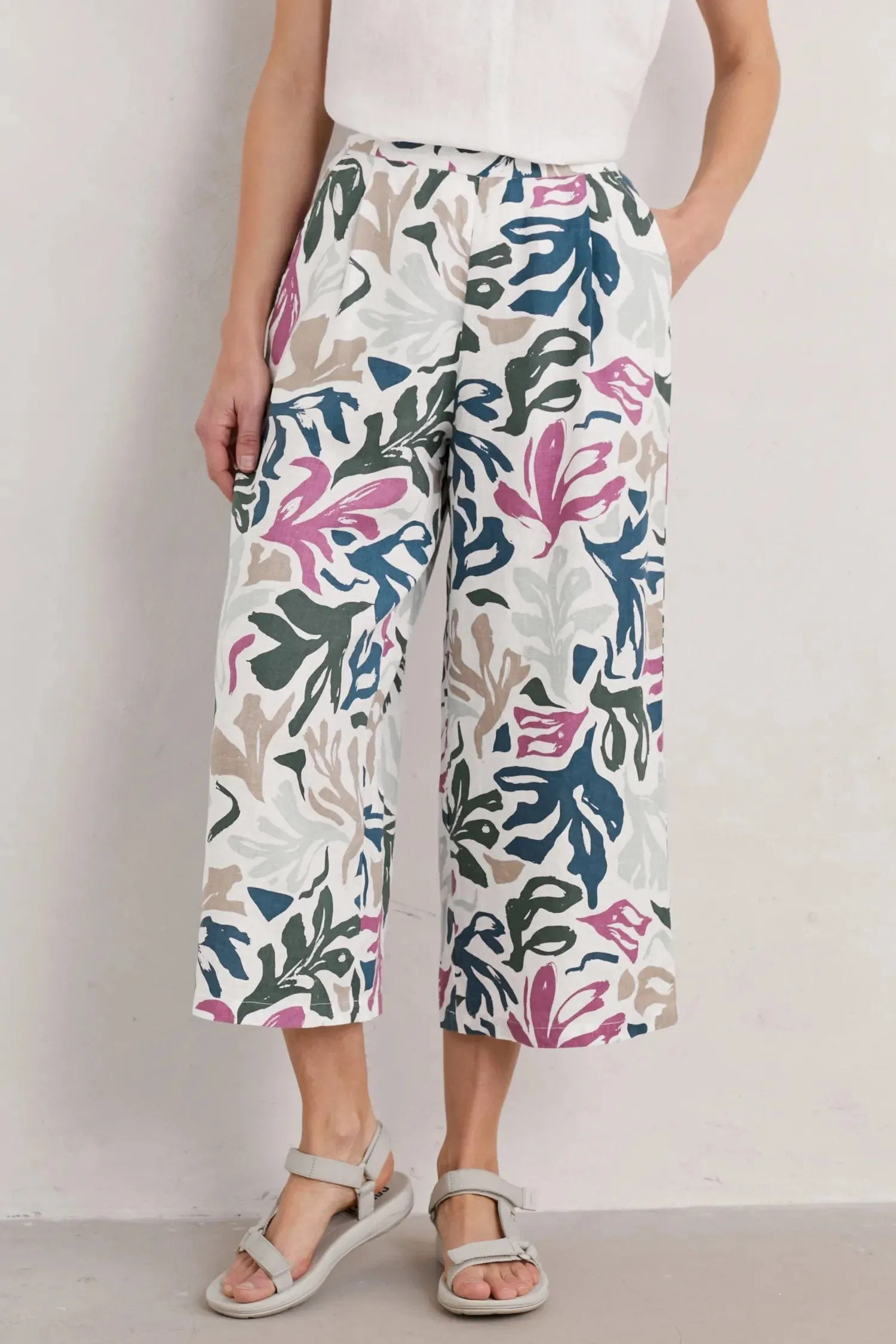 Peaceful Haven Linen Culottes - Sea Frond Chalk