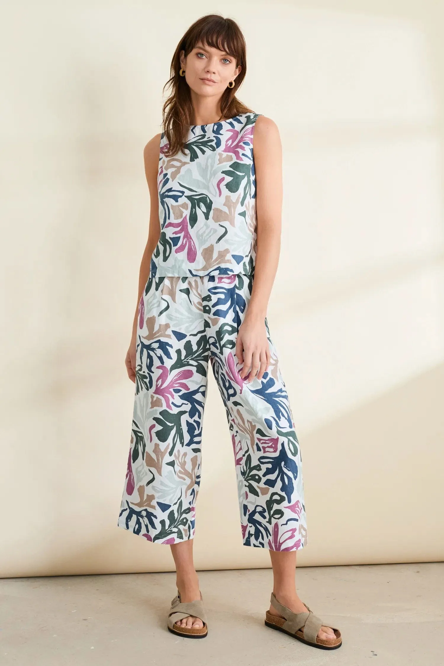 Peaceful Haven Linen Culottes - Sea Frond Chalk