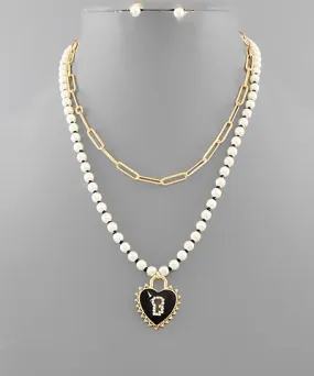 Pearl & Chain Heart Lock Charm Necklace