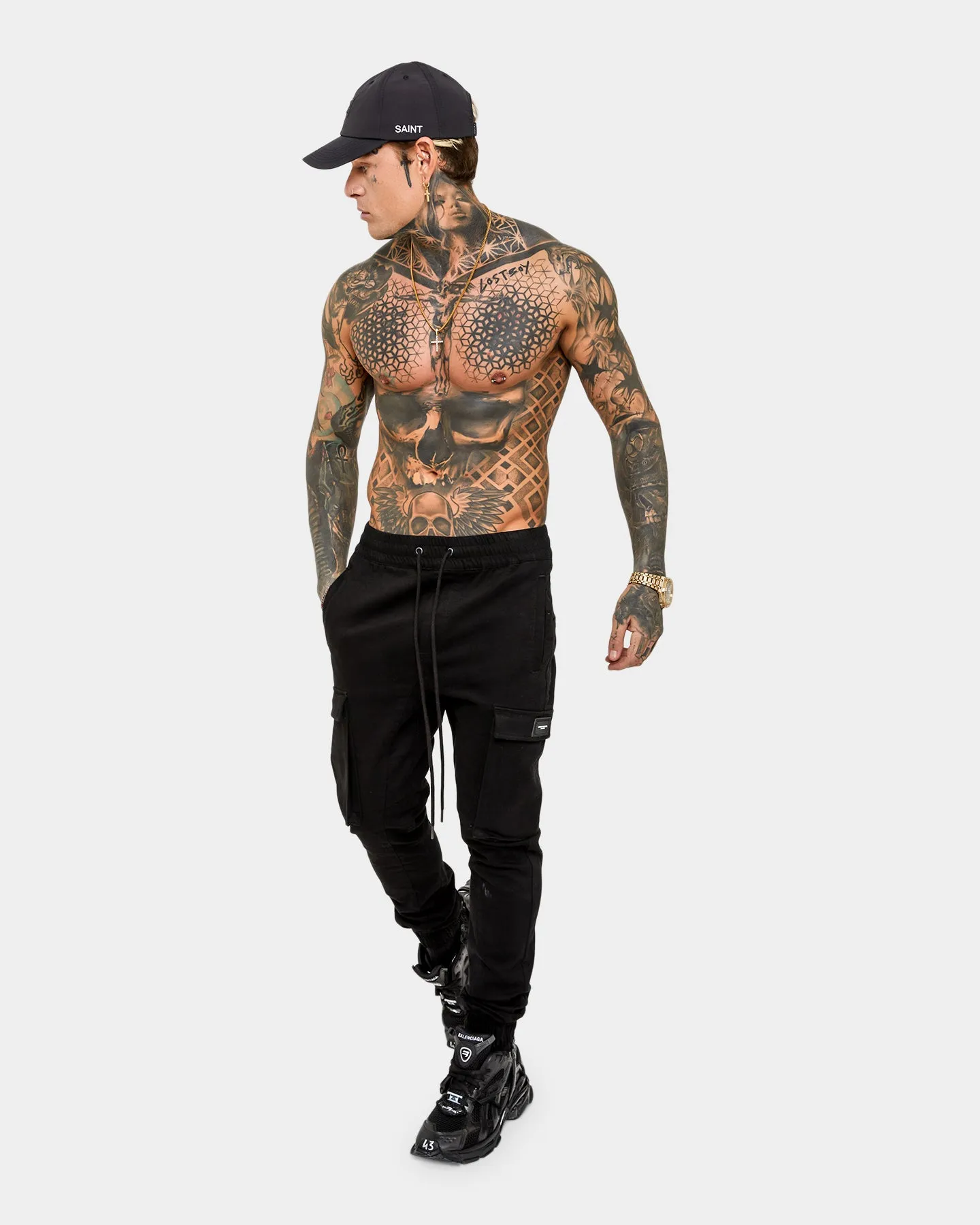 Saint Morta Annex Denim Cargo Joggers Black