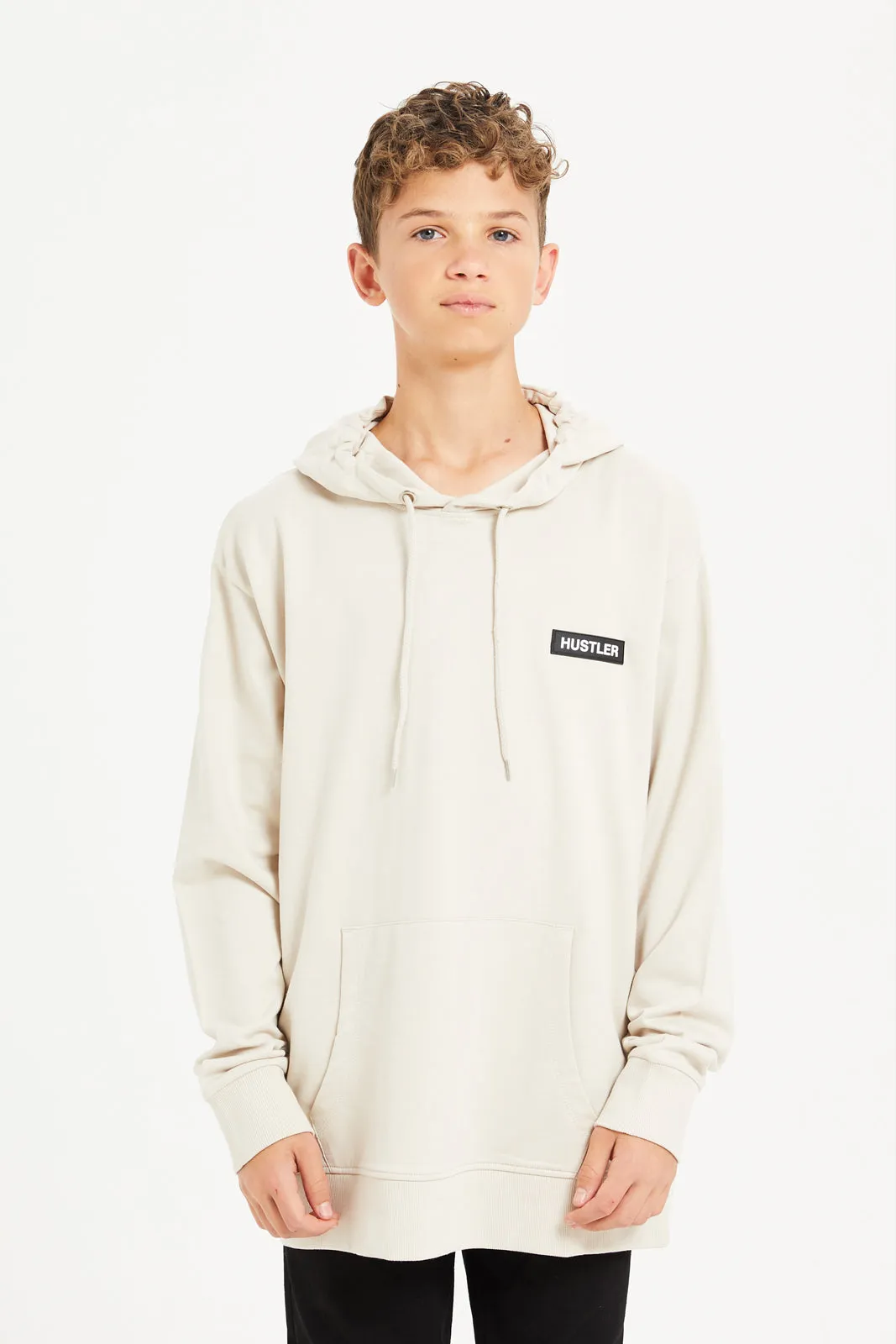 Senior Boys Beige Oversize Hooded Sweatshirt