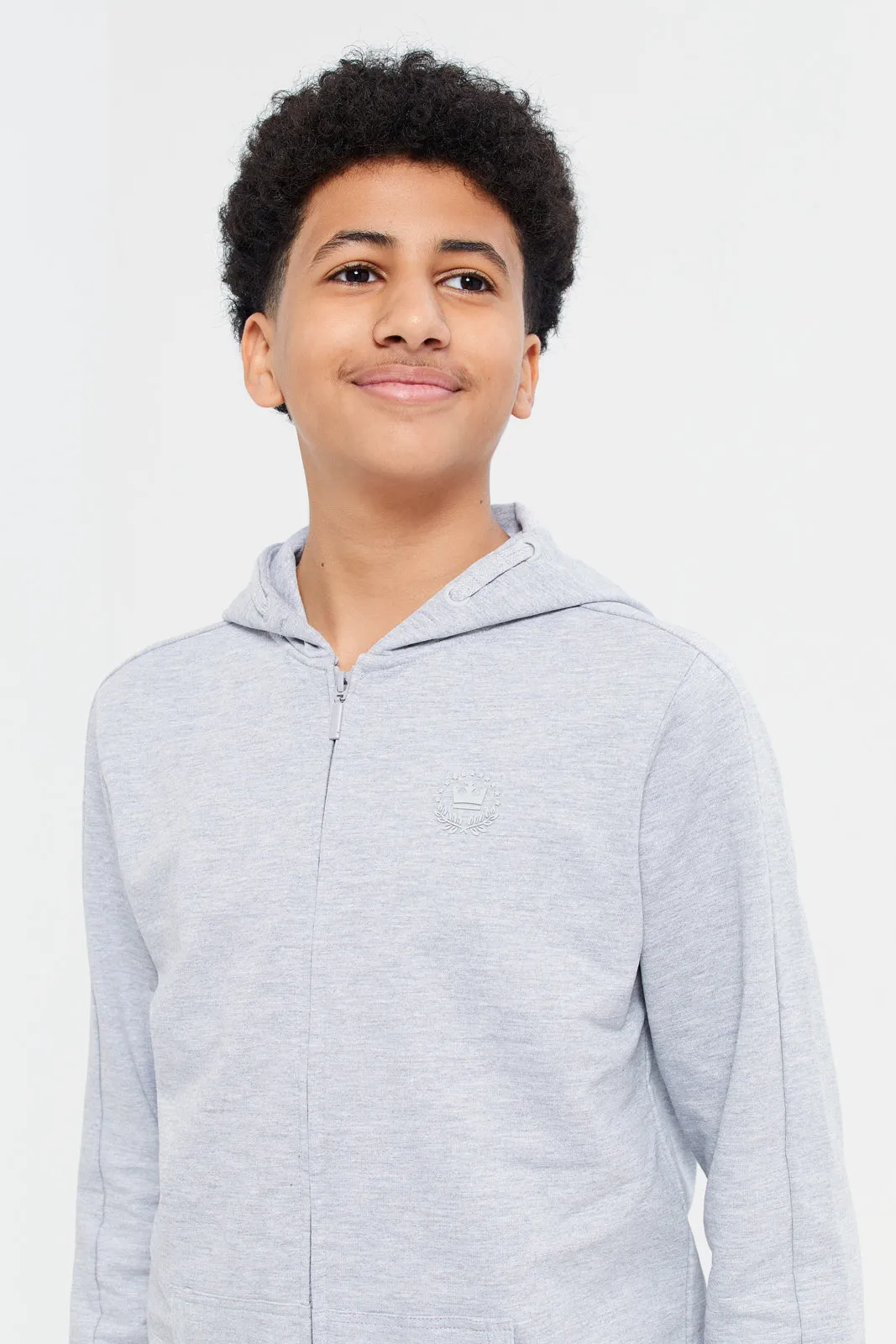 Senior Boys Grey Zipper Front Hooded Sweatshirt