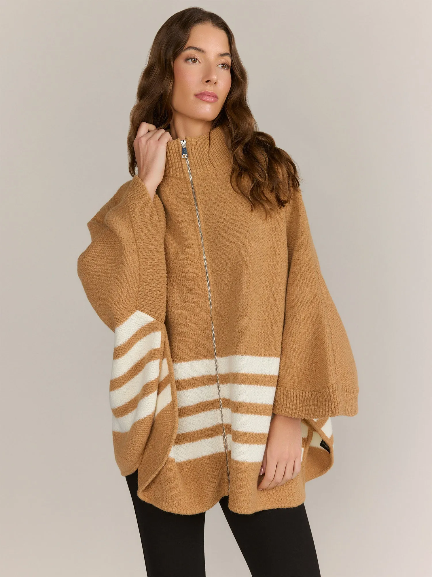 Striped Zipper Poncho