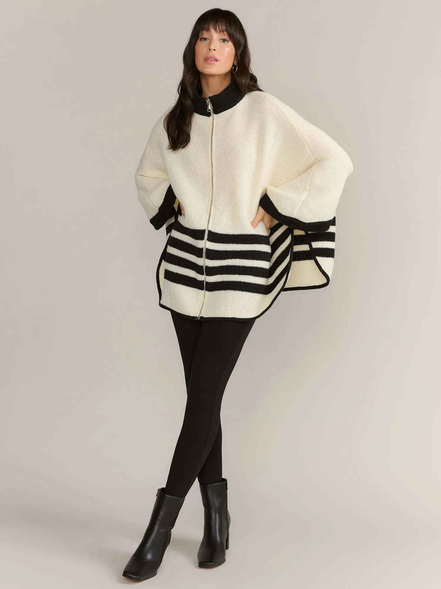 Striped Zipper Poncho