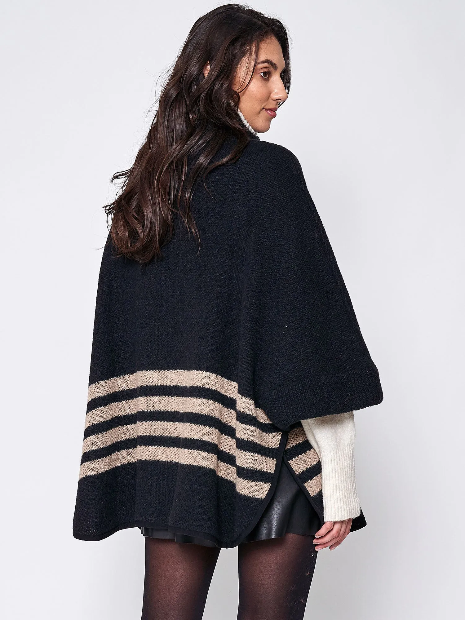 Striped Zipper Poncho