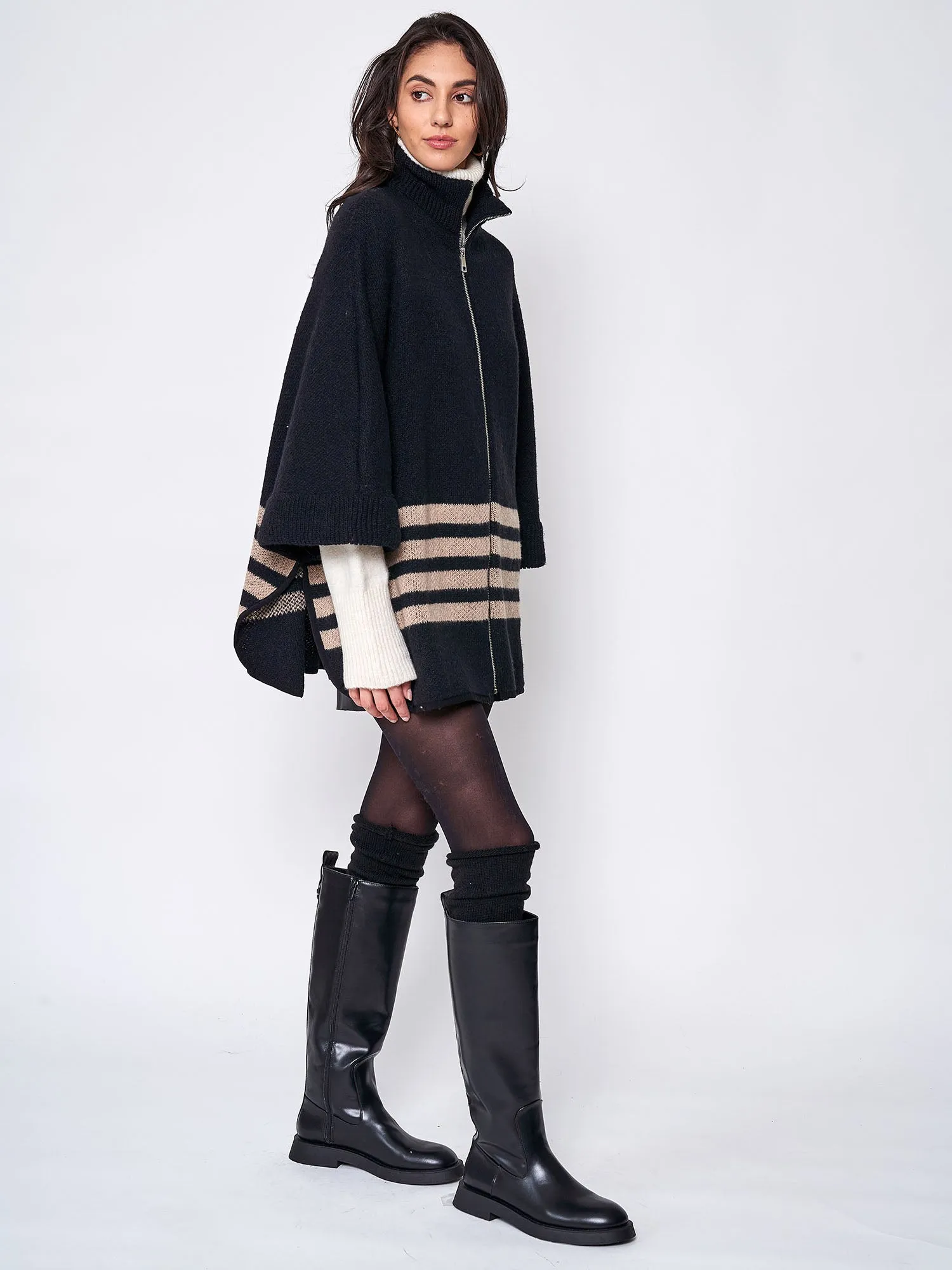 Striped Zipper Poncho