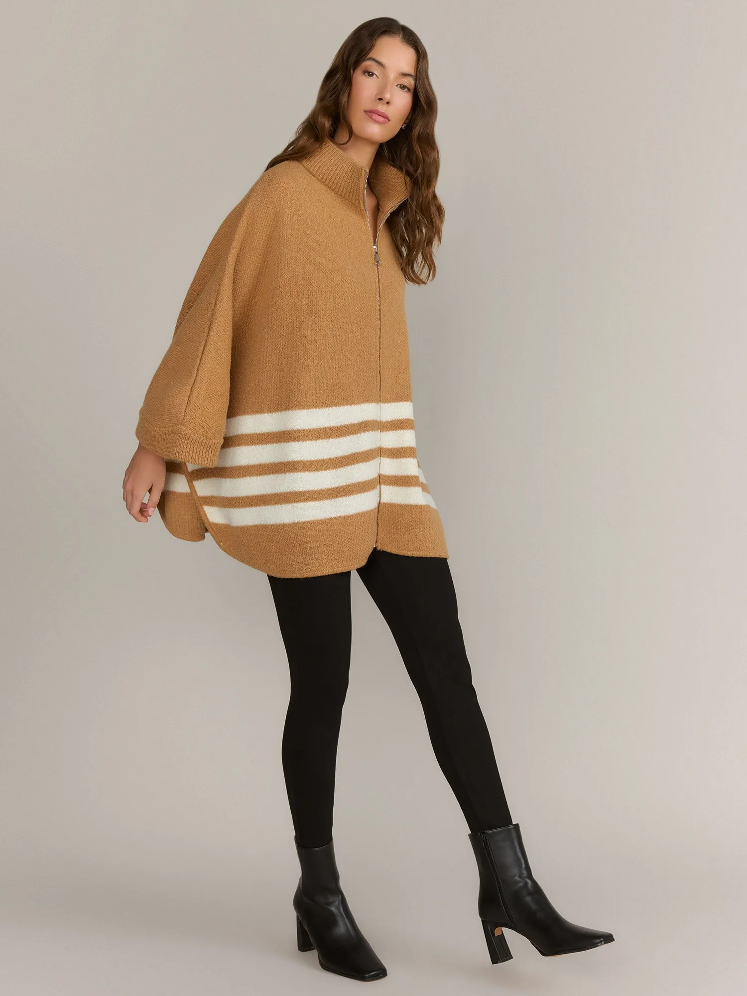 Striped Zipper Poncho