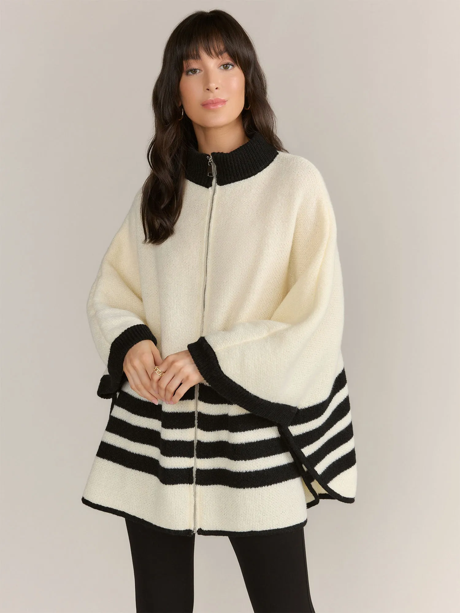 Striped Zipper Poncho
