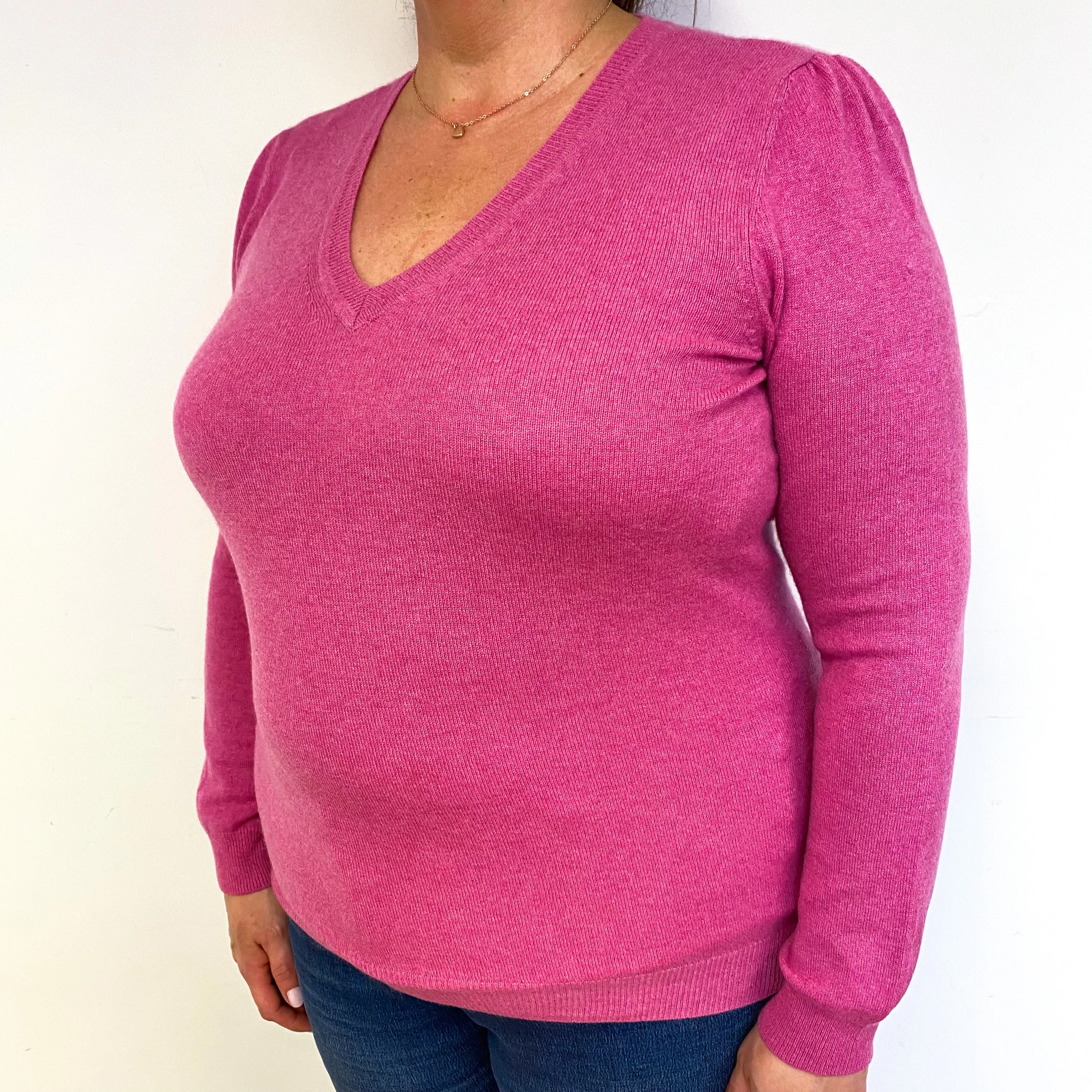 Sweet Pea Pink Cashmere V-Neck Jumper Extra Large
