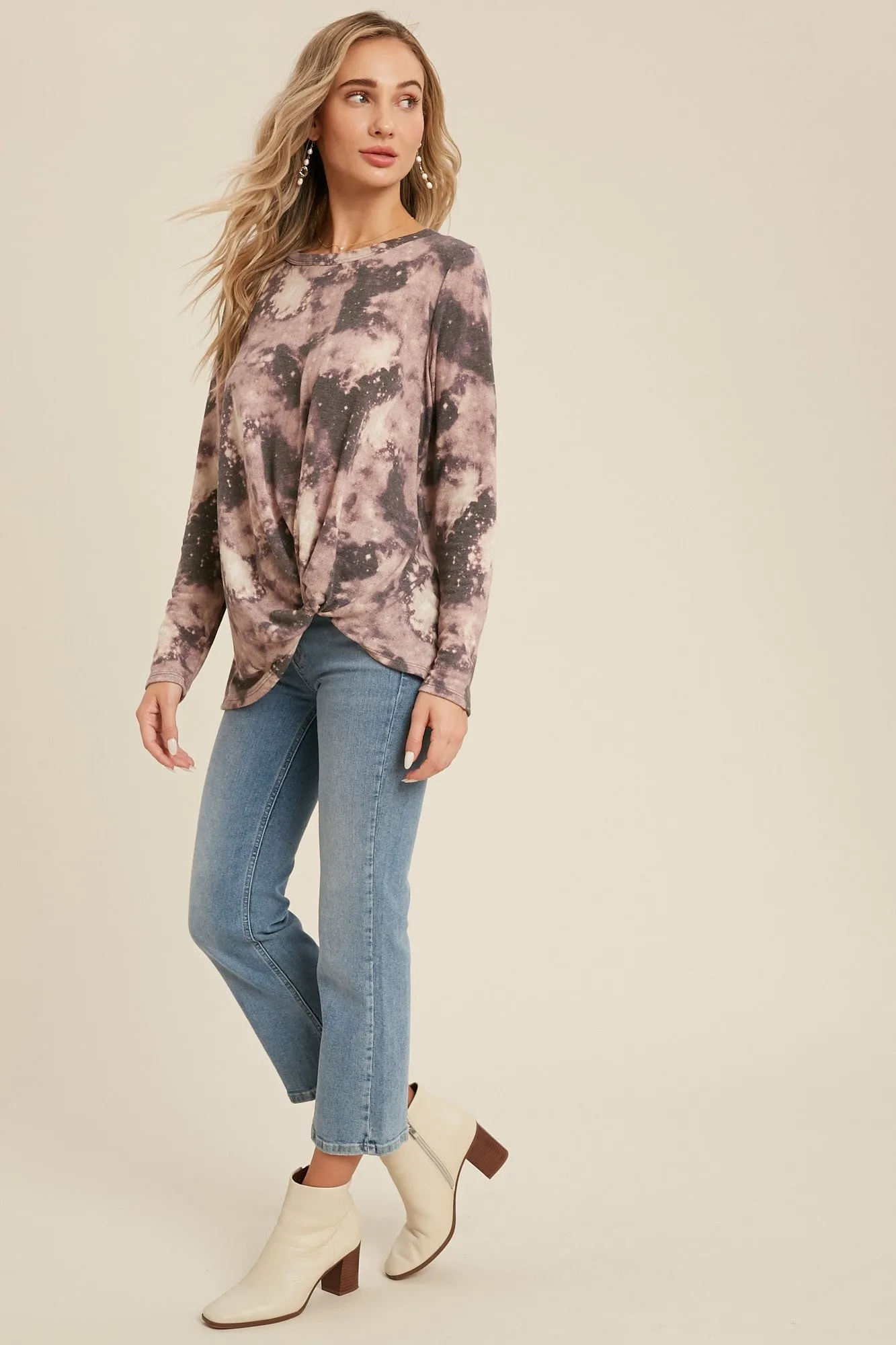 Twist-Front Crewneck Top Purple