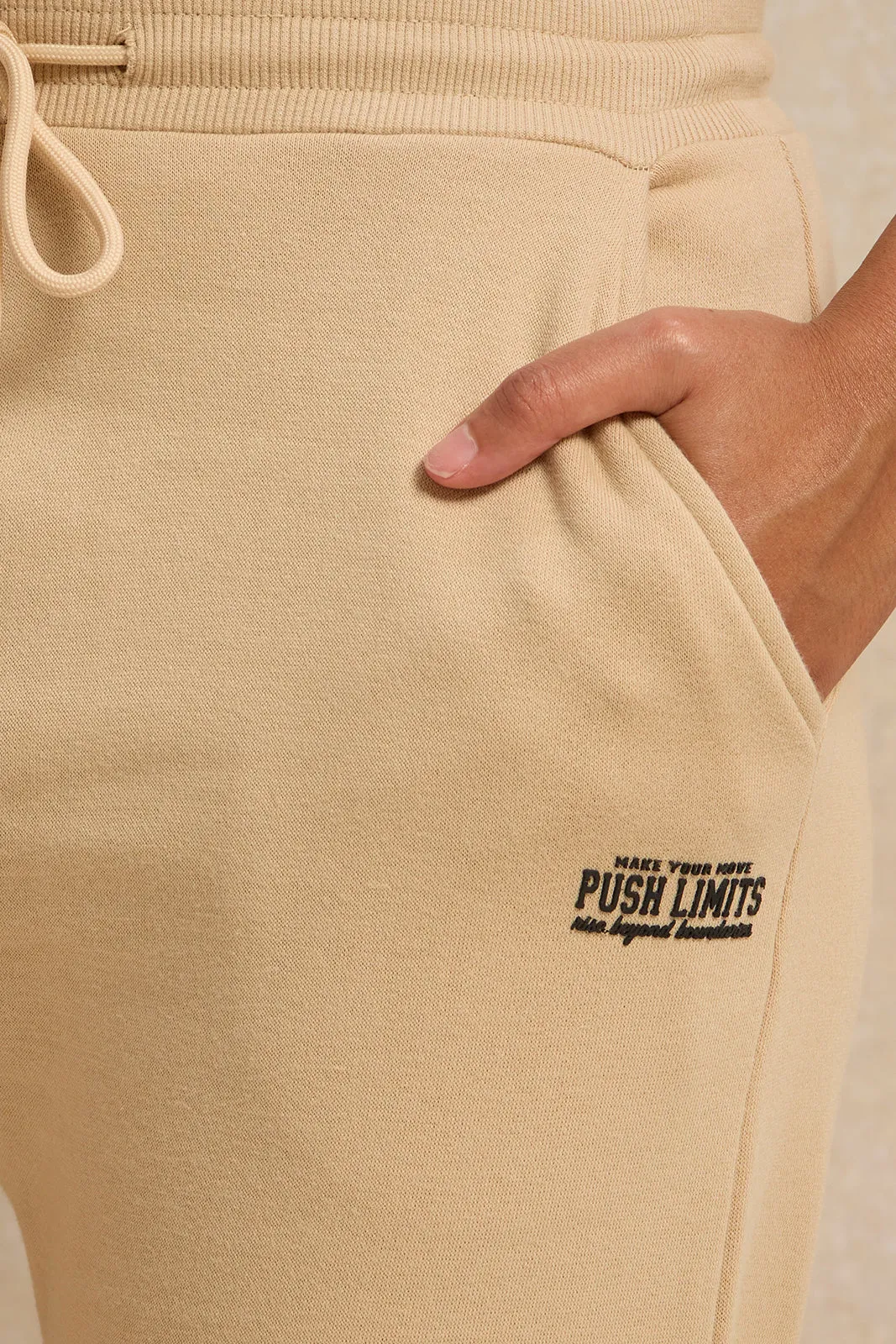 Women Beige Jogger With Patch Detail