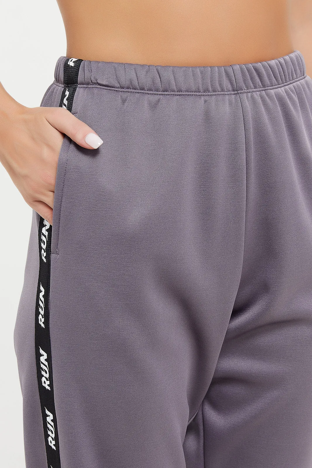 Women Grey Active Pant With Side Tape