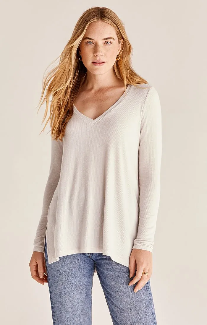 Z Supply Mal Long Sleeve Brushed Knit Rib Tee | Pink Sky, Sand