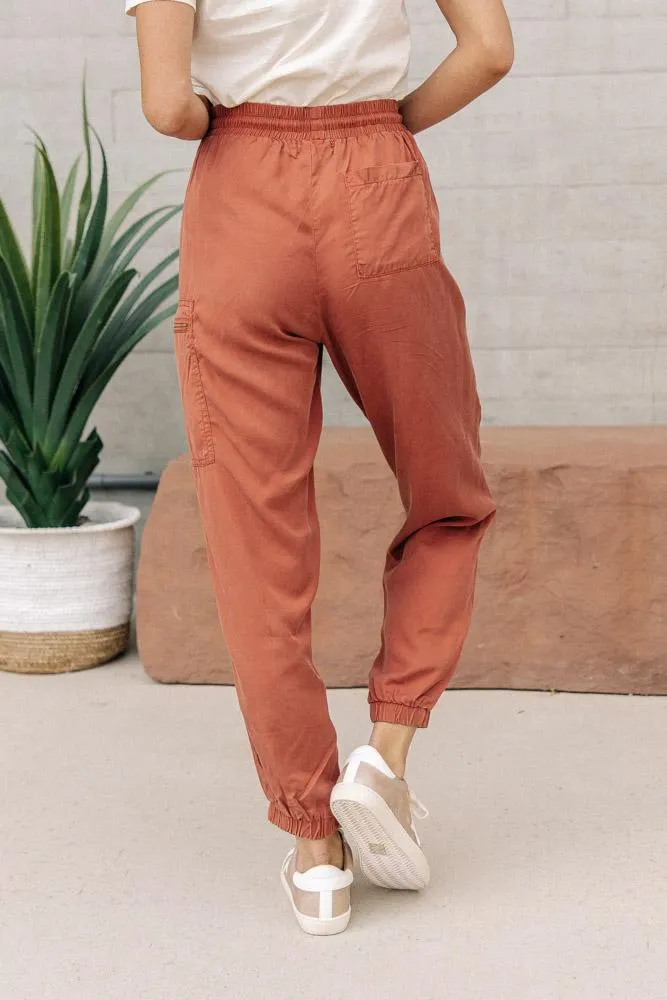 Zipper Cargo Joggers in Rust