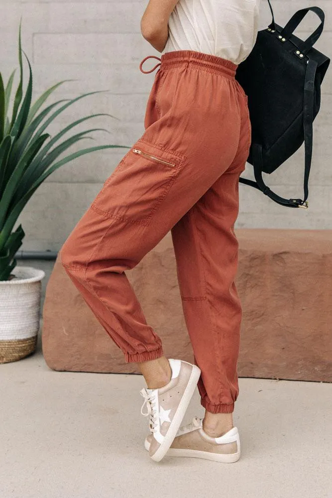 Zipper Cargo Joggers in Rust