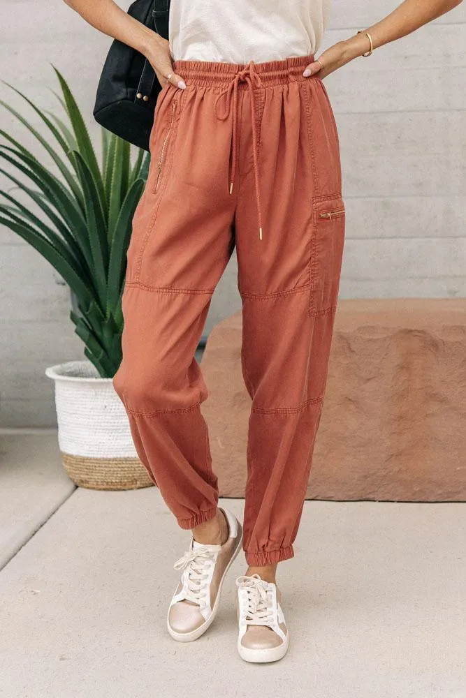 Zipper Cargo Joggers in Rust